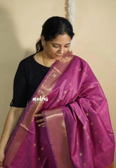 Magenta Pink - Mangalgiri semi pattu buttas body with zari border